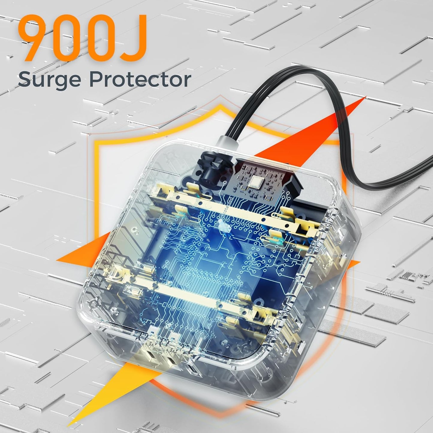 Long Extension Cord 25 FT, TESSAN Ultra Thin Flat Plug Power Strip Surge Protector with 8 AC Outlets, 3 USB Charger(1 USB C), 900J Protection Black Charging Station for Home, Office, Dorm Essentials