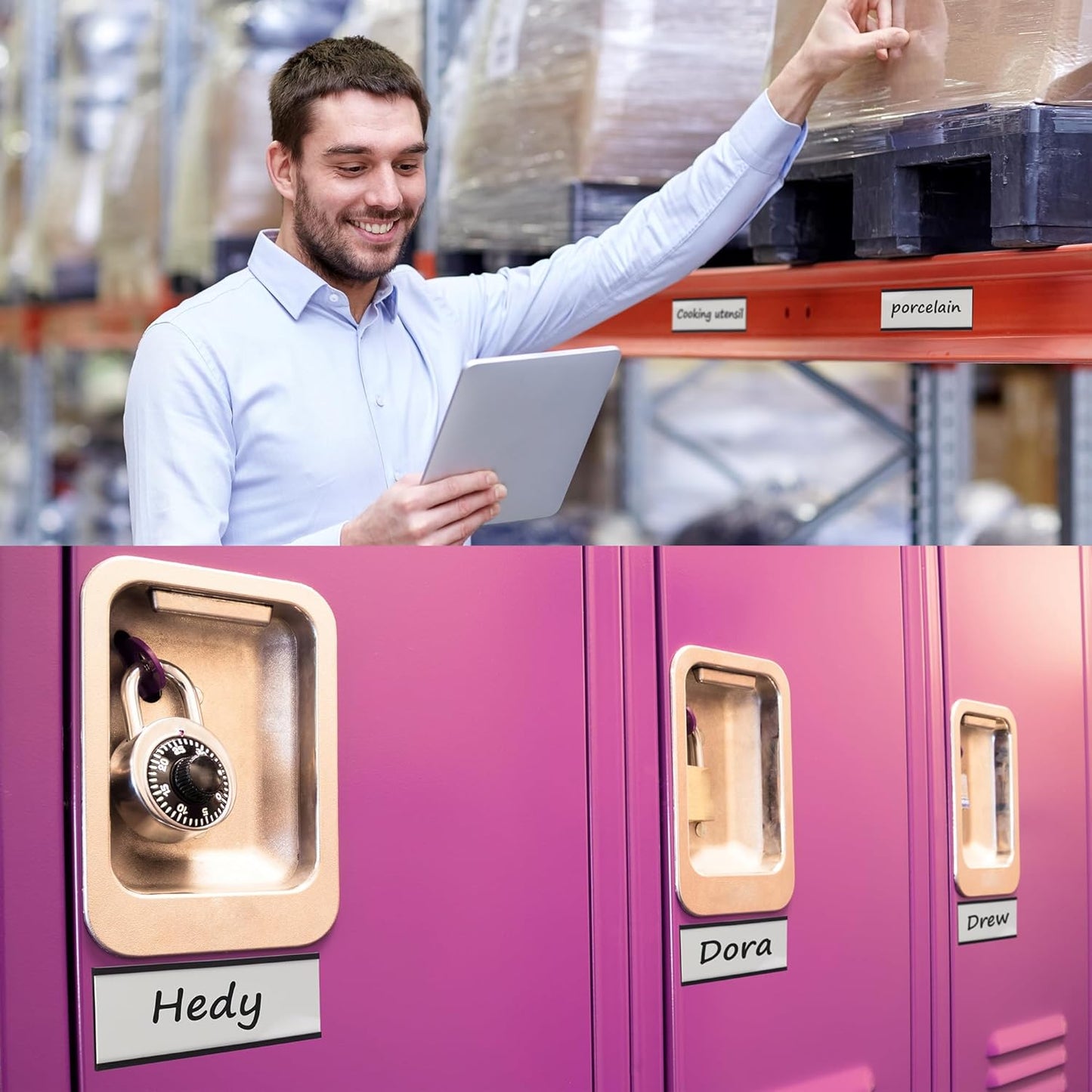 Realth C Channel Magnetic Label Holders 50 Pack 1'' x 4'' with Paper Inserts and Clear Plastic Protectors, Magnetic Data Card Holders File Cabinet Labels for Metal Racks and Shelves