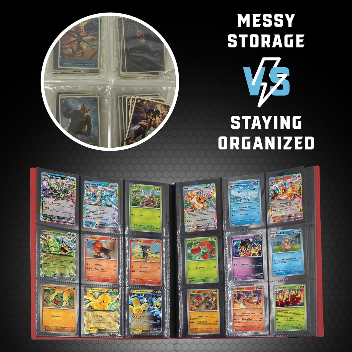 Trading Card Binder Pro-Folio – 9 Pocket Binder - Side-Loading Album, Durable & Acid-Free Storage for Pokémon, YuGiOh, MTG, TCG, Game & Sports Cards, Red