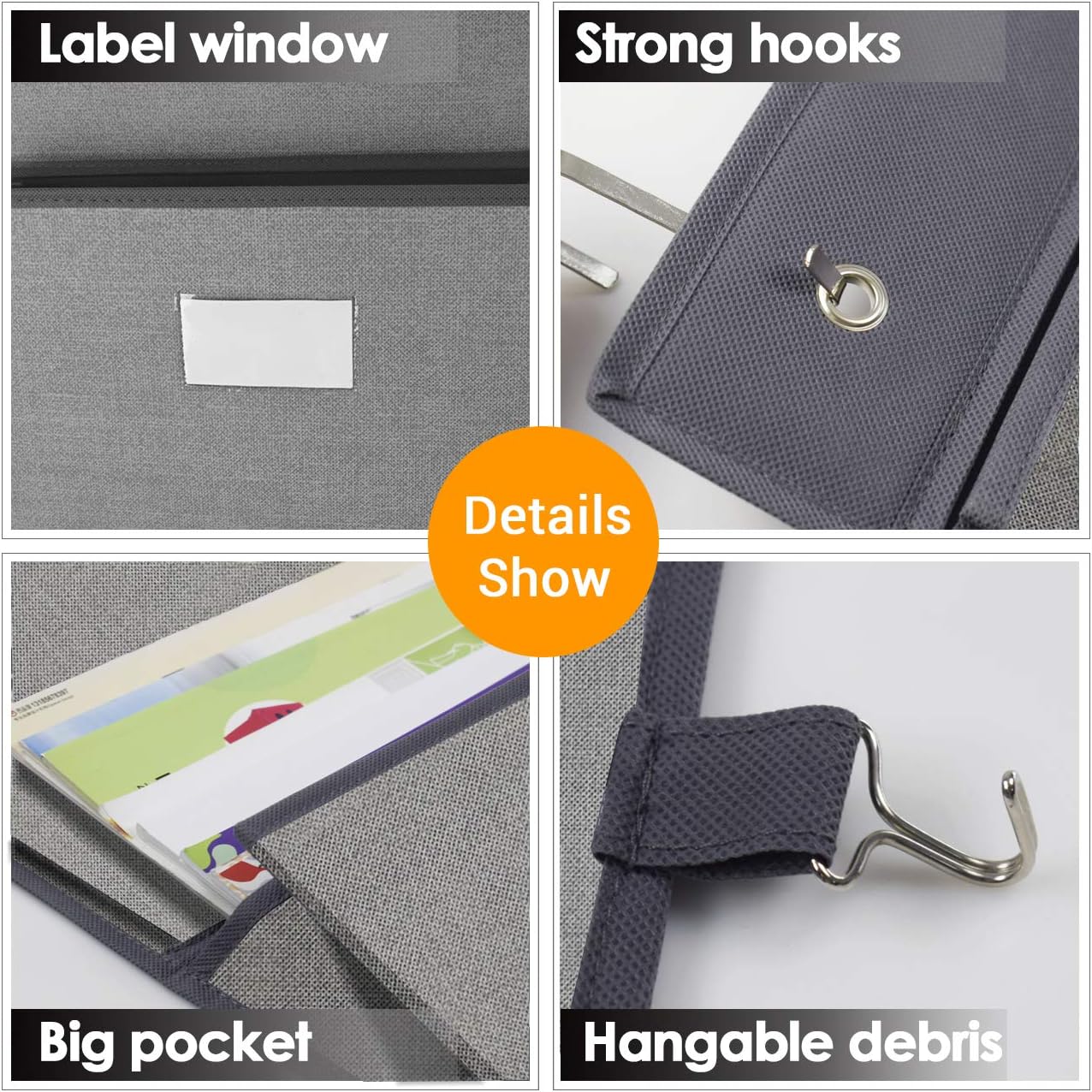 homyfort Over the Door File Organizer, Wall Hanging File Folders with 5 Large Pocket for Mails, Magazines, Back to School Supplies,Office Chart Storage, Paper Organization (Grey)