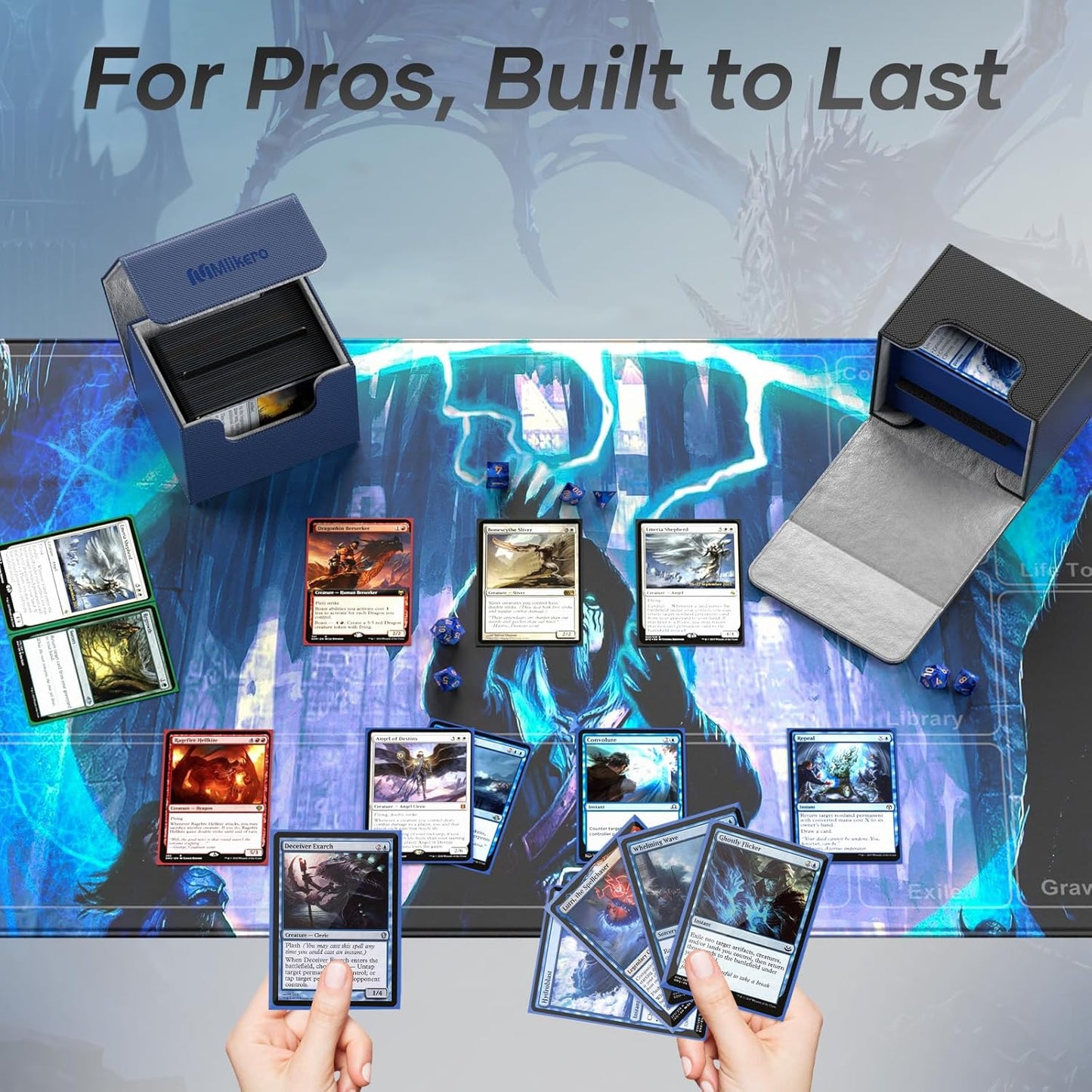 Mlikero 4 Pack Card Deck Box, Commander Deck Box Holds 400+ Double-Sleeved Cards with 4 Dividers, Leather Magnetic Closure Card Box Fit for MTG, TCG (4 Colors)