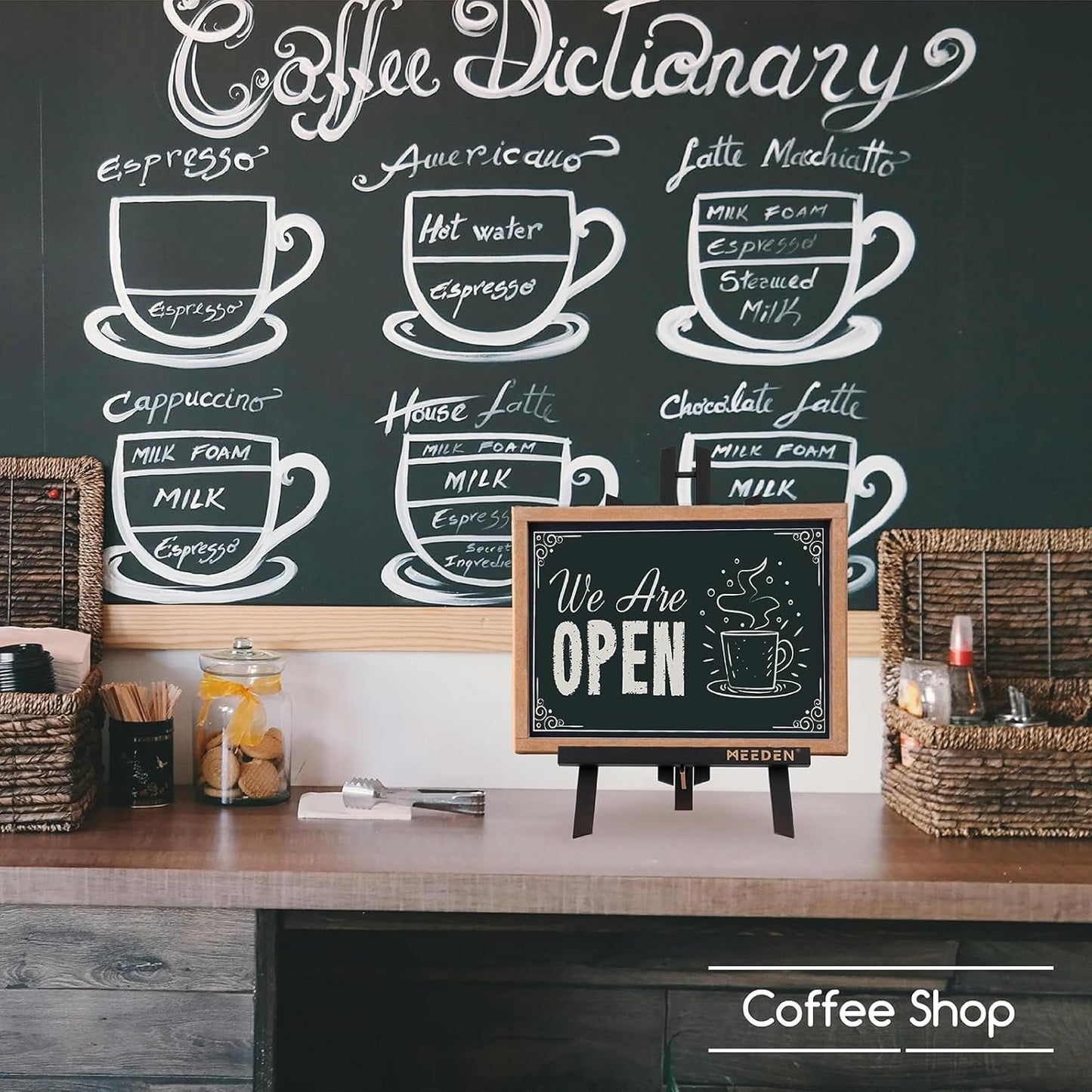 MEEDEN Small Tabletop Easel Stand: 16" x 12 Pack Pine Wood Table Top Display Stand for Painting - Black Mini Wooden Easel for Sign Picture Party Classroom