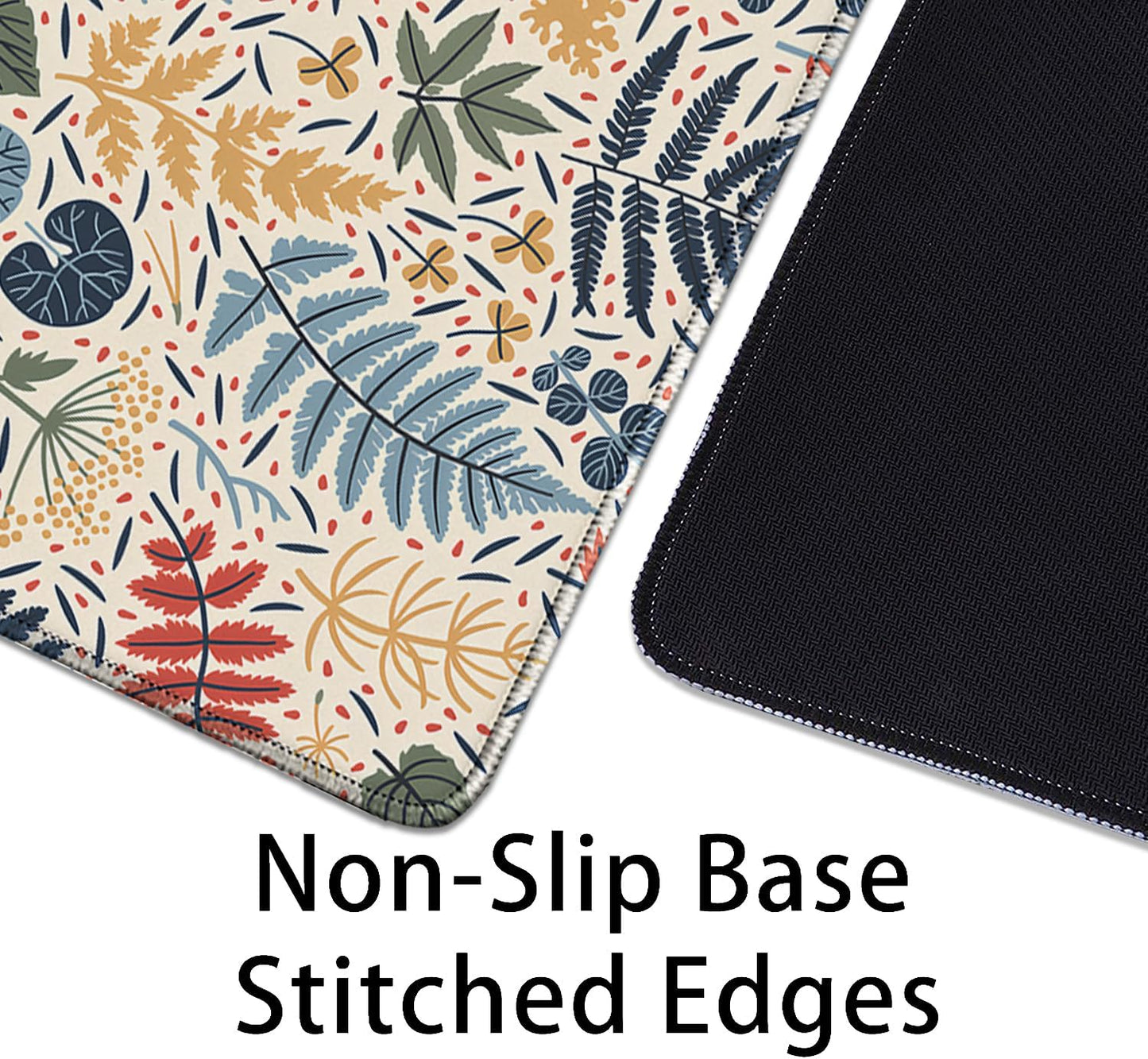 Bohemian Leaves Mouse Pad,Large Vintage Abstract Mousepad Desk Pad with Stitched Edges,Non-Slip Waterproof Rubber Base Mouse Mat for Office Computer Keyboard Laptop Home(27.5x11.8 in)