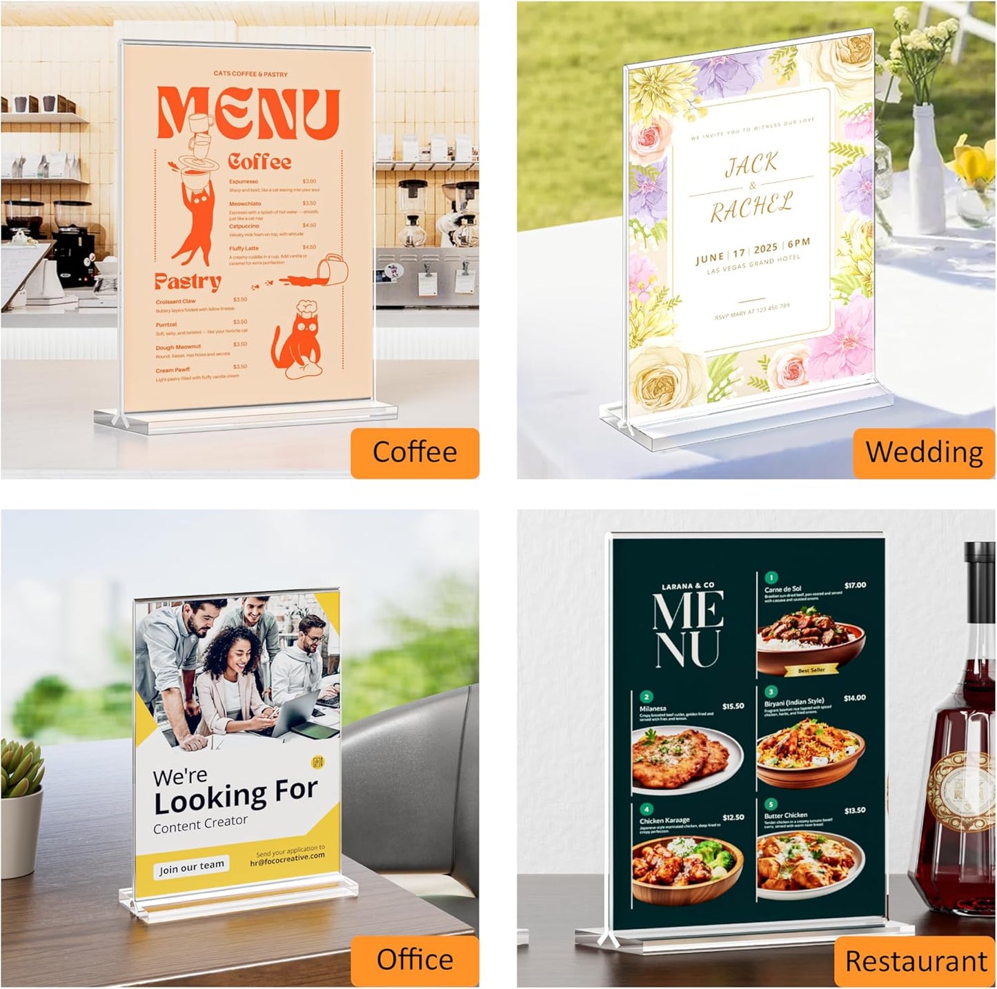 8.5x11 Acrylic Sign Holder 5 Pack, Vertical Double-Sided Display Standing, Clear Plastic Sign Holder Paper Flyer Menu Brochure Holders 8.5x11 inches for Restaurants, Office, Store