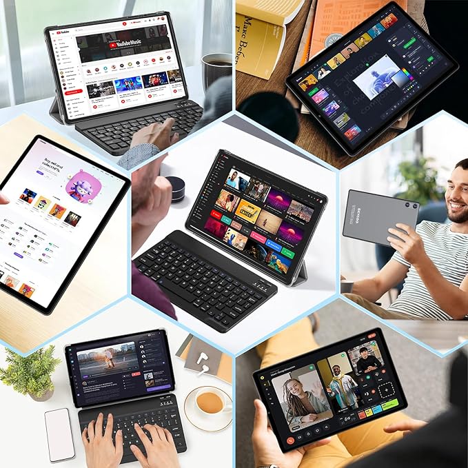 2025 Android 15 Tablet with Keyboard, 10.1 Inch Tablets FHD Display 30GB RAM 64GB ROM 1TB Expand, Octa-Core 2.0GHz, Widevine L1, 6000mAh Battery, 5G WiFi & GPS, Gemini AI, 2-in-1 Tableta PC - Gray