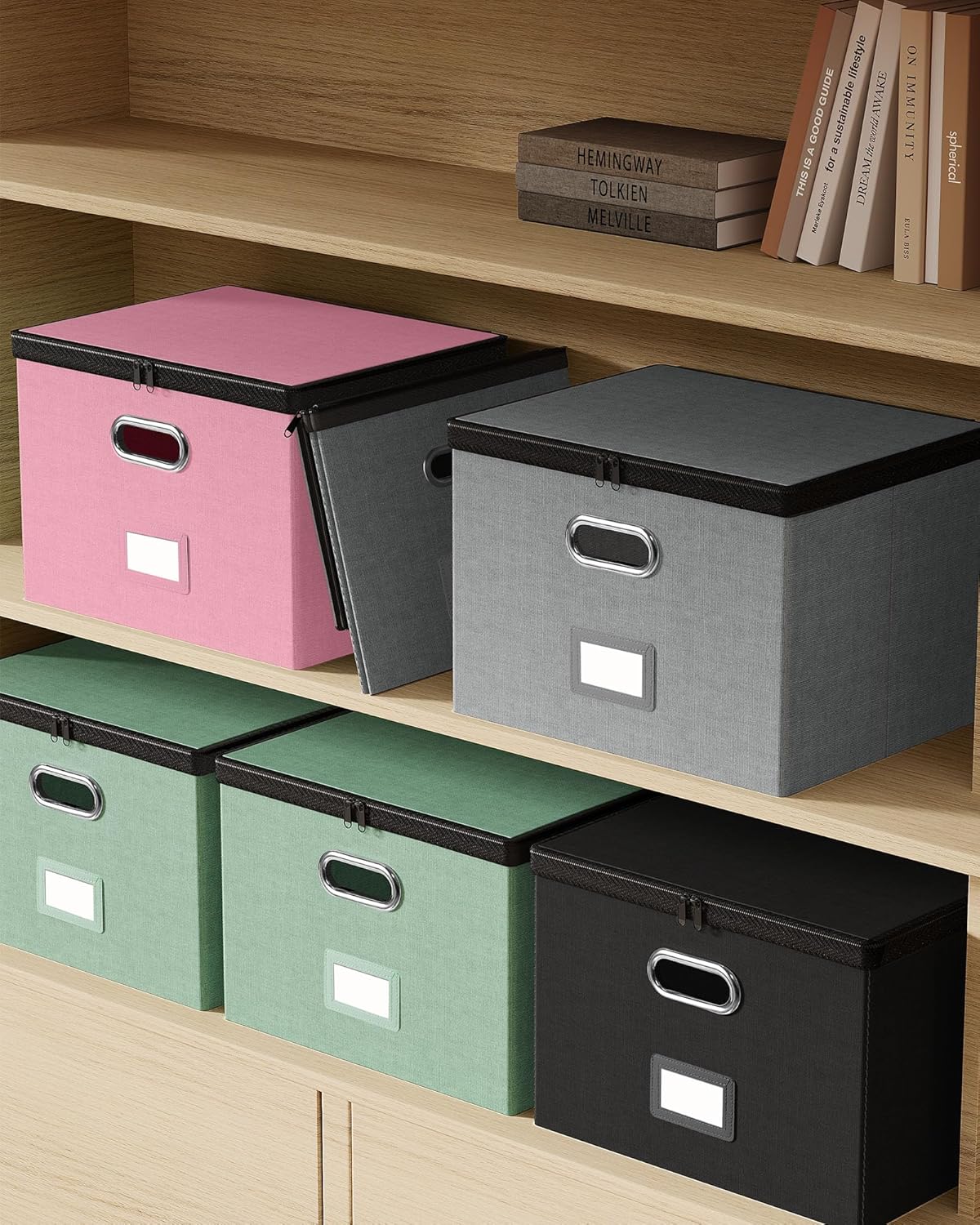 Oterri 1 Pack Large File Organizer Boxes with Lids, File Box with Mesh Pockets, Document Organizer Box for Letter/Legal Size Folders, Zippers Important Document Organizer (Grey, Without Folders)