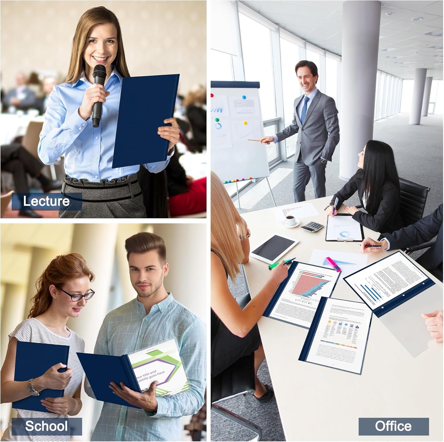 Ndsox 15 Packs Clear Front Report Covers with 3-Prong Fasteners Plastic Project Presentation Folders Resume Document Covers with Navy Blue Back for 8.5x11" Letter Size Paper for School Office Business