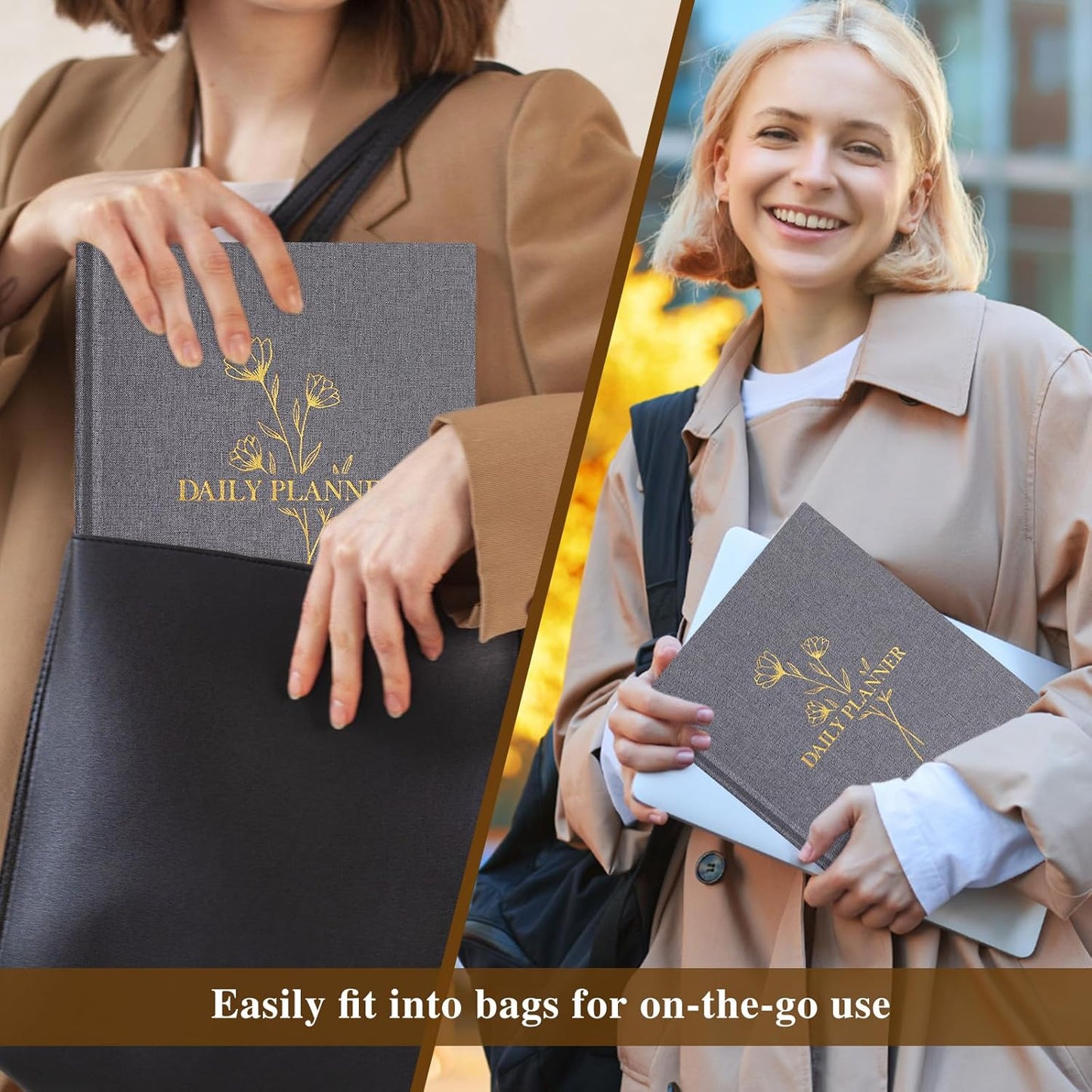 Lanpn Undated Daily Planner Hourly Schedule Notebook, 196 Pages 2 Page per Day To Do List Notebook Notepad Appointment Work Planner, Hardcover Daily Journal Organizer Book For Women 7.7" x 9.3" Grey