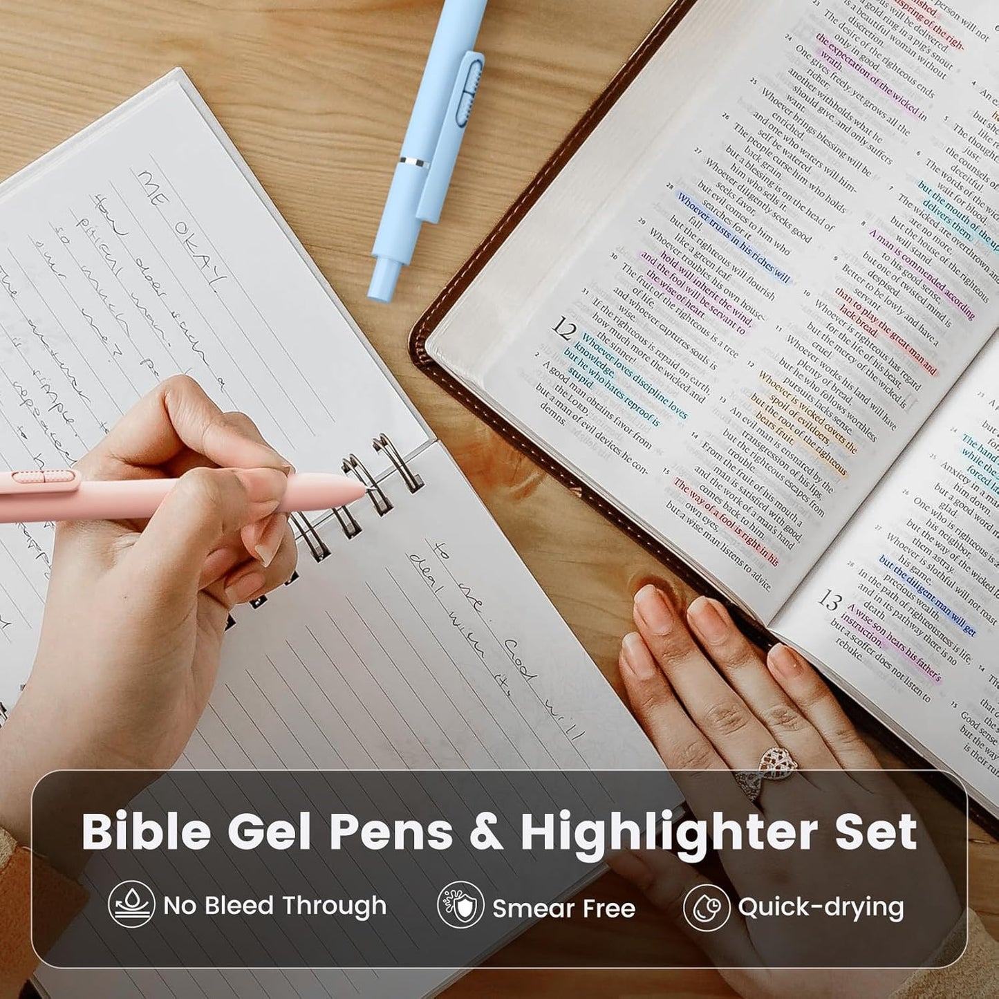 JIMMIDDA- 12 Pack Gel Pens, 0.7mm Black Ink Fine Point Smooth Writing with Aesthetic Highlighters, Quick-dry Long-lasting Pens Set for Journaling School Office Supplies(6 Pens + 6 Highlighters)