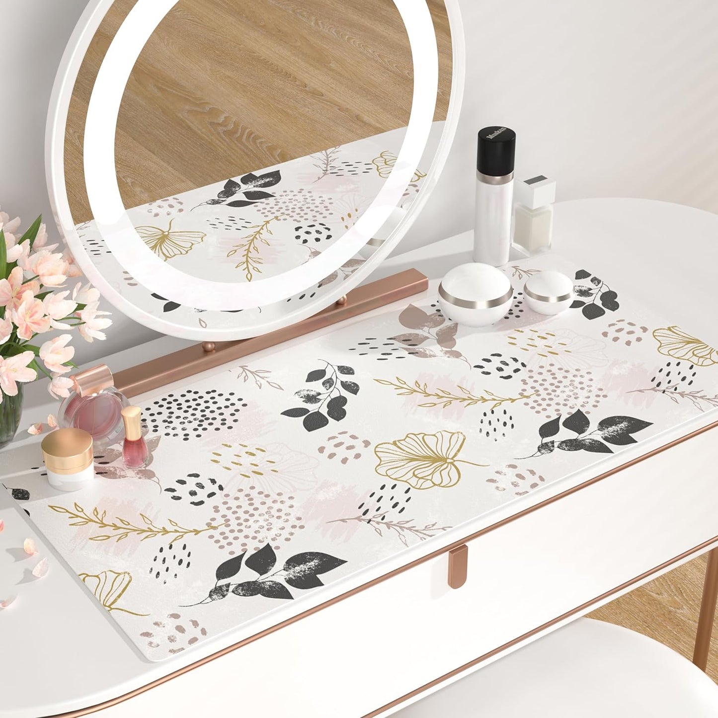 QIYI Large Mouse Pad for Desk, Cute Desk Mat for Desktop, Women Girls Office Décor Desk Accessories, PU Leather Waterproof Gaming Mousepad, Boho Botanical Desk Pad Computer Mat, 31.5" x 15.7"