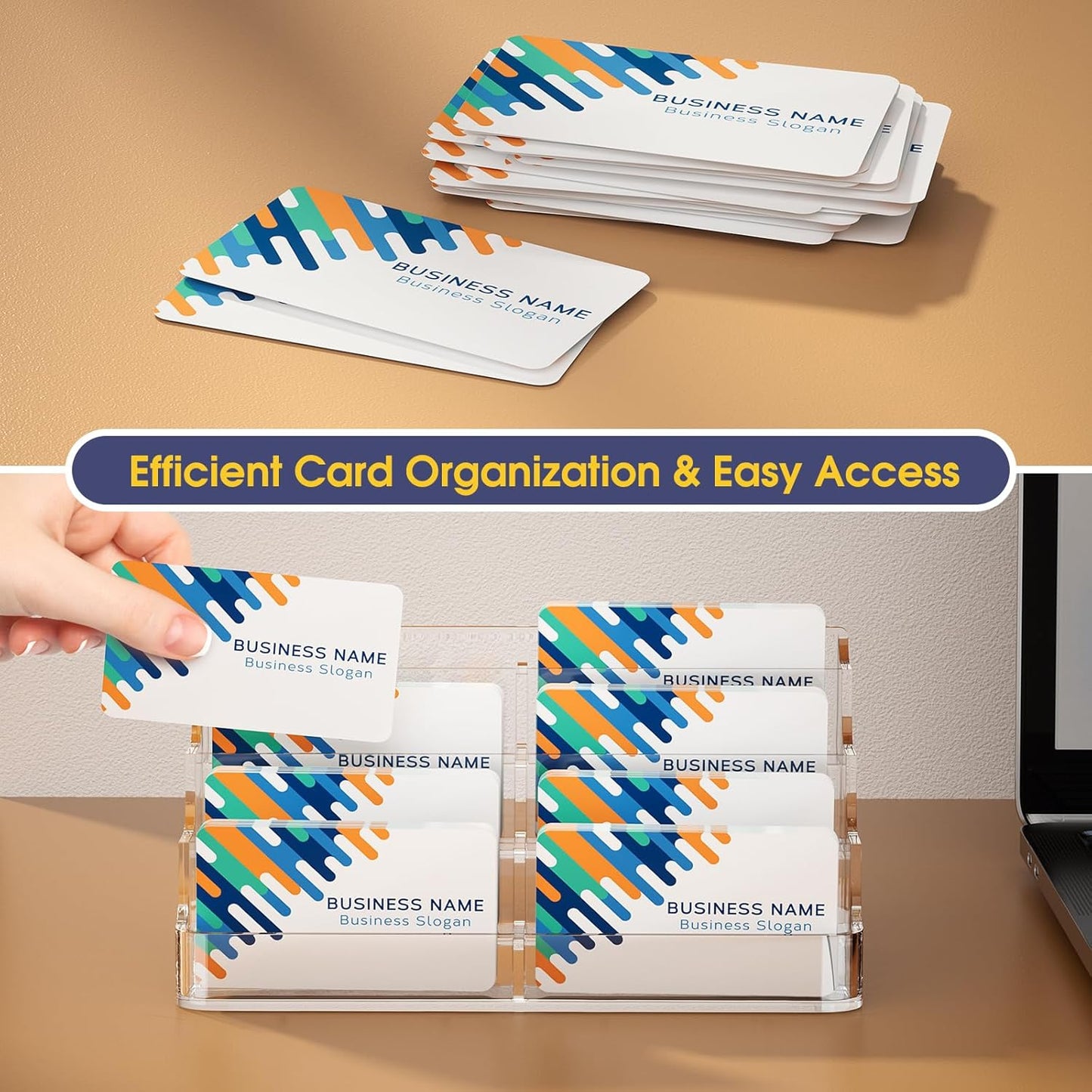 MaxGear Acrylic Business Card Holder for Desk Multiple Business Card Holders, Premium Cards Stand, Clear Plastic Cards Display Holder with 4 Tier for Exhibition, Home and Office, 8 Pocket, 4 Pack