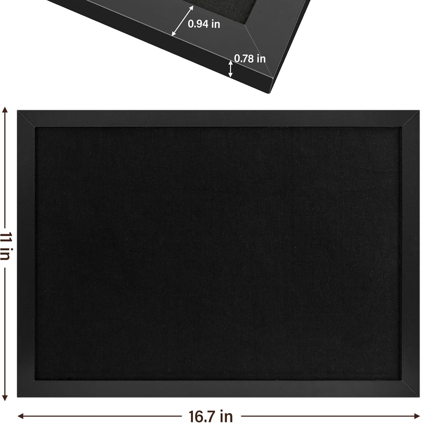 Black Cork Board Bulletin Board 16.7" x 11", Small Linen Corkboards with Frame for Walls, Cute Picture Display Pin Board Vision Board for Room School Office Bedroom 8 Pushpins