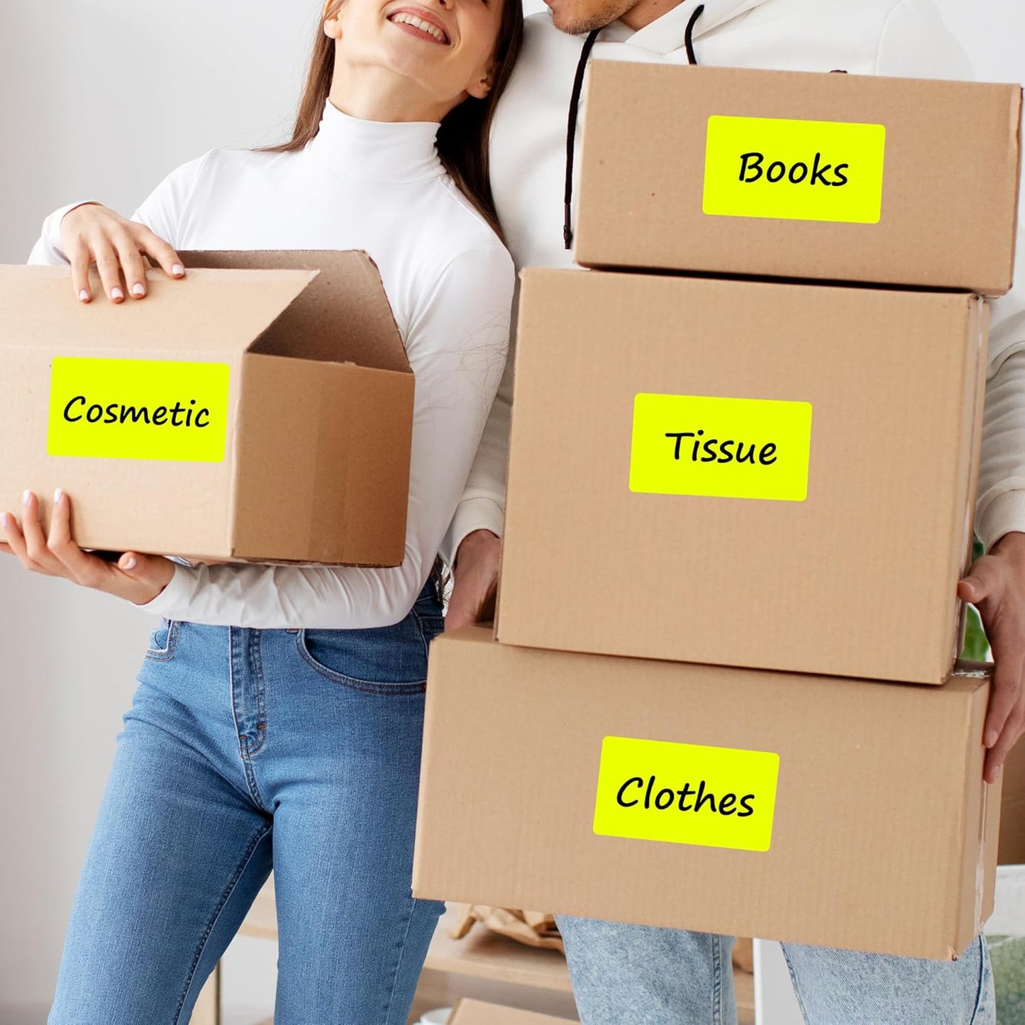 PARLAIM 3x5 inch Rectangle Color Code Stickers, 1000PCS 4 Rolls Square Adhesive Inventory Label, Fluorescent Yellow