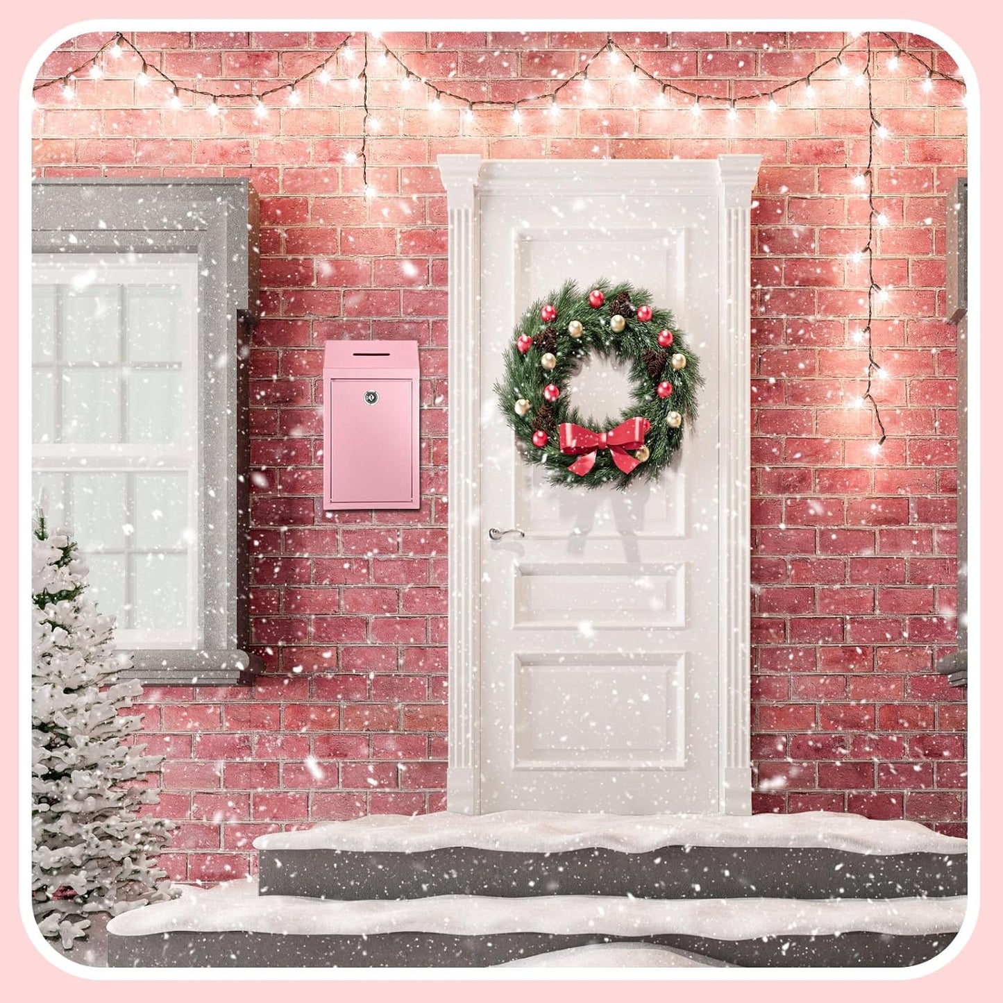 Metal Donation Cash Box Collection Safe Suggestion Box with Lock Wall Mounted Mailbox Delivery Ballot Container for Home Office Outdoor Door(Pink)