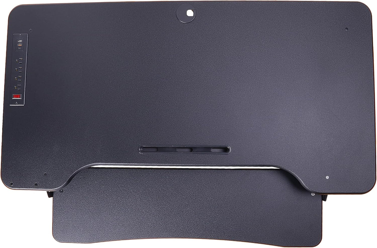 Rocelco 46" Electric Standing Desk Converter with AC Outlet USB Charger and Dual Monitor Arm Mount - Motorized Adjustable Sit Stand Riser - Tabletop Workstation Keyboard Tray - Black (R EDRB-46-MA2)