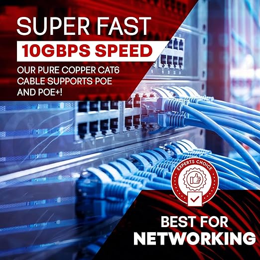 NewYork Cables CAT6 Plenum Cable 1000ft | 100% Solid Bare Copper, UTP, 550MHz, 23AWG, 4Pair 10GB Ethernet Cable, Certified CMP-Rated Bulk Cat 6 Cable for Networking & Gaming (1000ft, Pure Copper,Red)