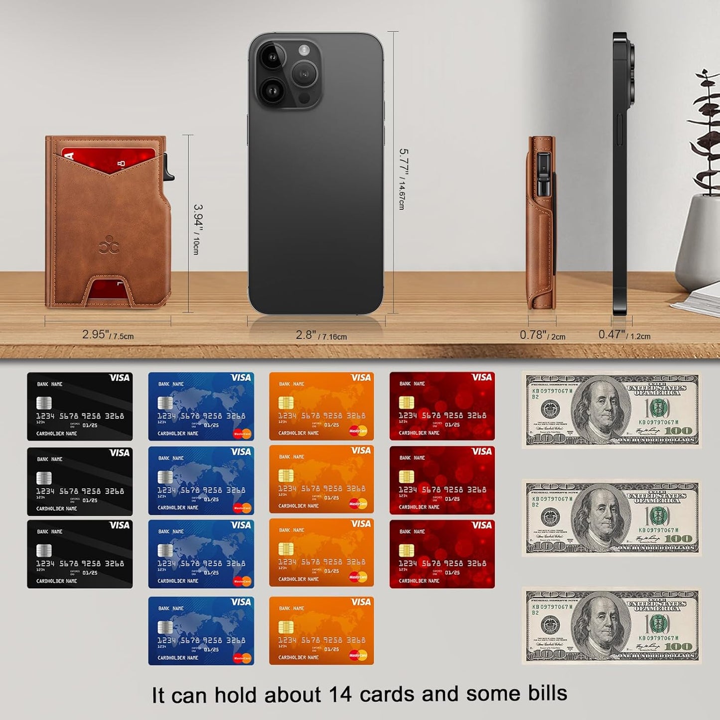 Wallet for Men Wallet with Slim Pop Up Card Holder 9-13 Cards, Bifold Minimalist Smart Wallet RFID Blocking Credit Card Holder with ID Window & Stretchable Cash Slot Compact Metal Aluminum Card Case