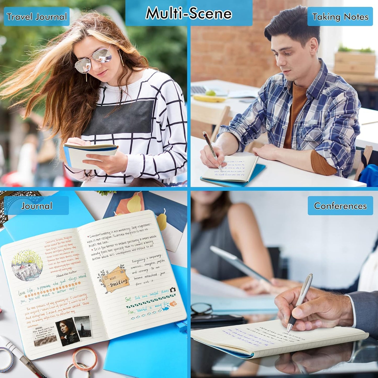 feela 16 Pack Soft Cover Journal Bulk, Lined Notebooks College Ruled for Work for Women Girl Writing, Blank Travel Journal Note Taking Notebook School Business Supplies, 8.2” x 5.5”, A5, Blue