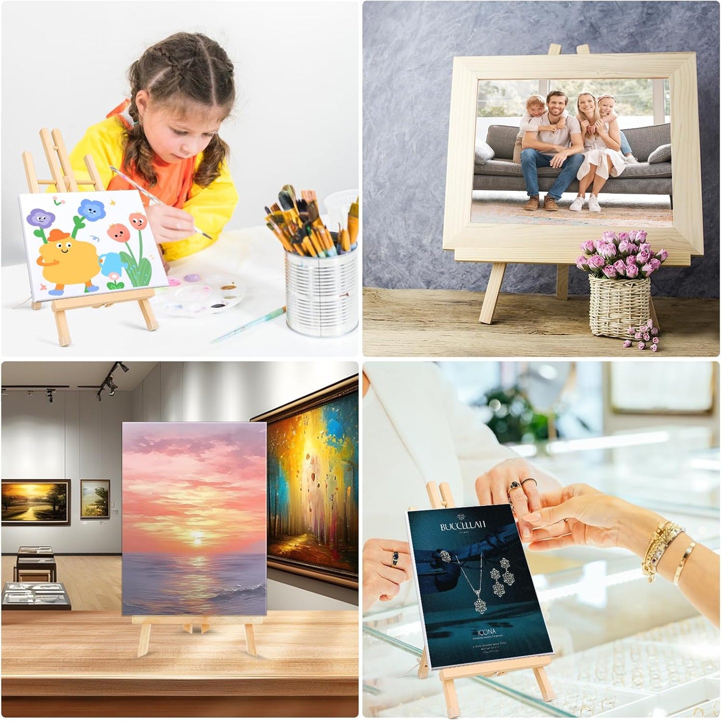 AROIC 15In Wood Easels, Easel Stand for Painting Canvases, Tripod Art Easel, Painting Party Easel, Kids Student Tabletop Easels for Painting, Portable Canvas Photo Picture Sign Holder (16PCS)