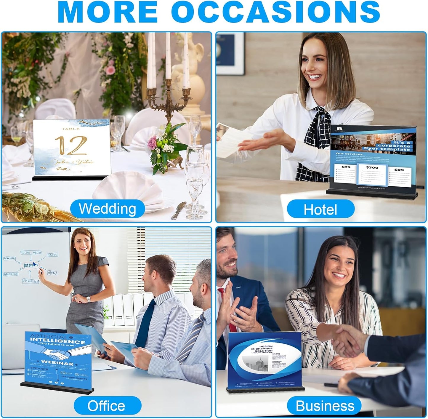 EHWINE 6 Pack Acrylic Sign Holder 8.5 x 11 Horizontal, Double-Sided Stand up Table Top Sign Holders, Clear Acrylic Picture Frame Menu Flyer Paper Holder Display Stand for Office Business Store Wedding Party(Black Base)