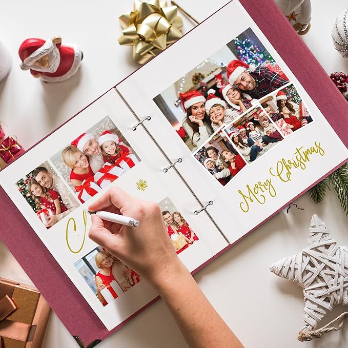 Vienrose Photo Album Self Adhesive 40 Pages Hardcover with DIY Scrapbooking Kit 3 Rings Paper Scrapbook for Lover Friends Kids Wedding Pink