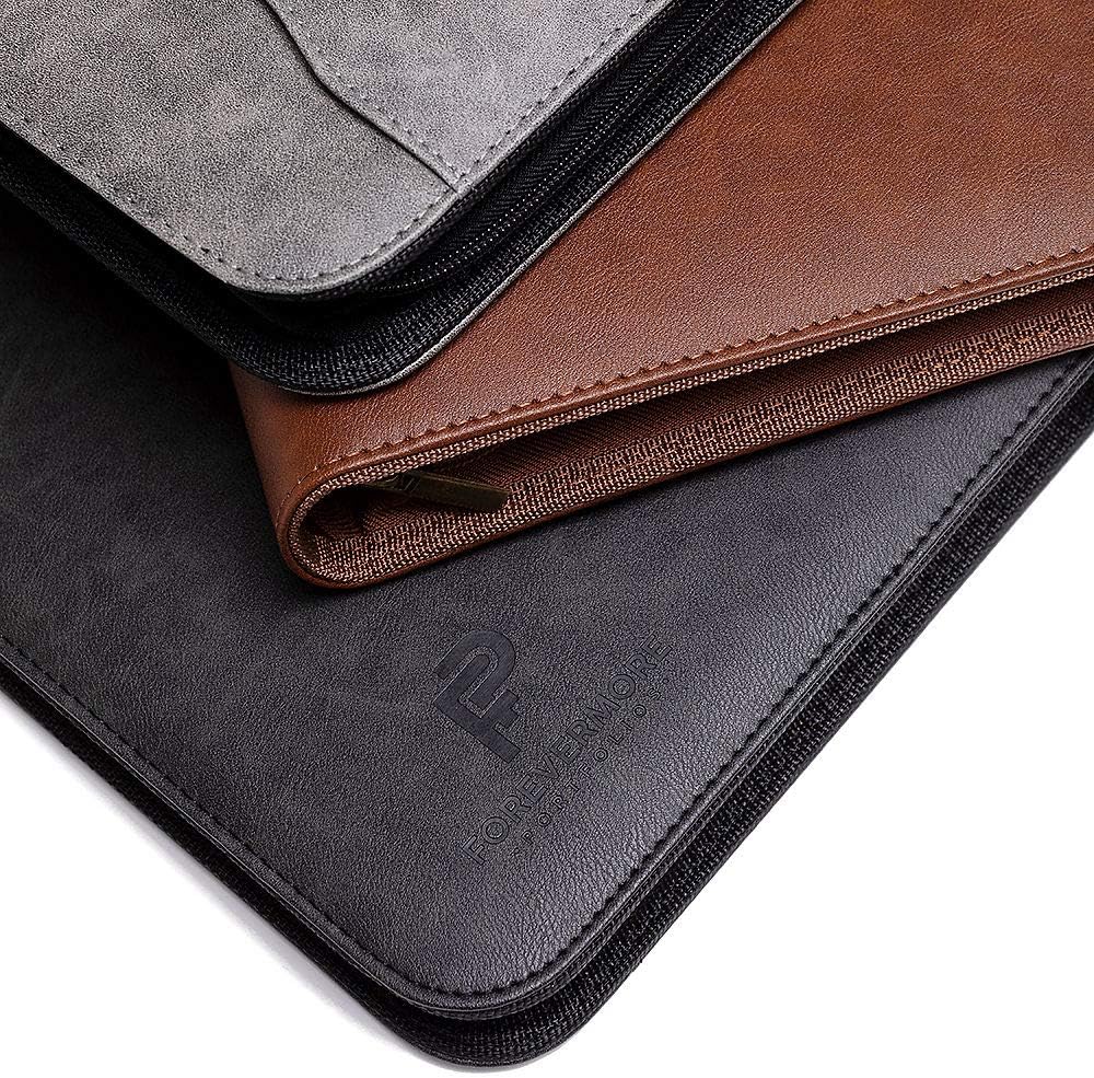 Portfolio Organizer - 1.5" 3 Ring Binder with Notepad - Zippered Storage Pouch for Papers, Travel Documents, Presentation Folder with Pockets for Card, Passport, Tickets - Gray