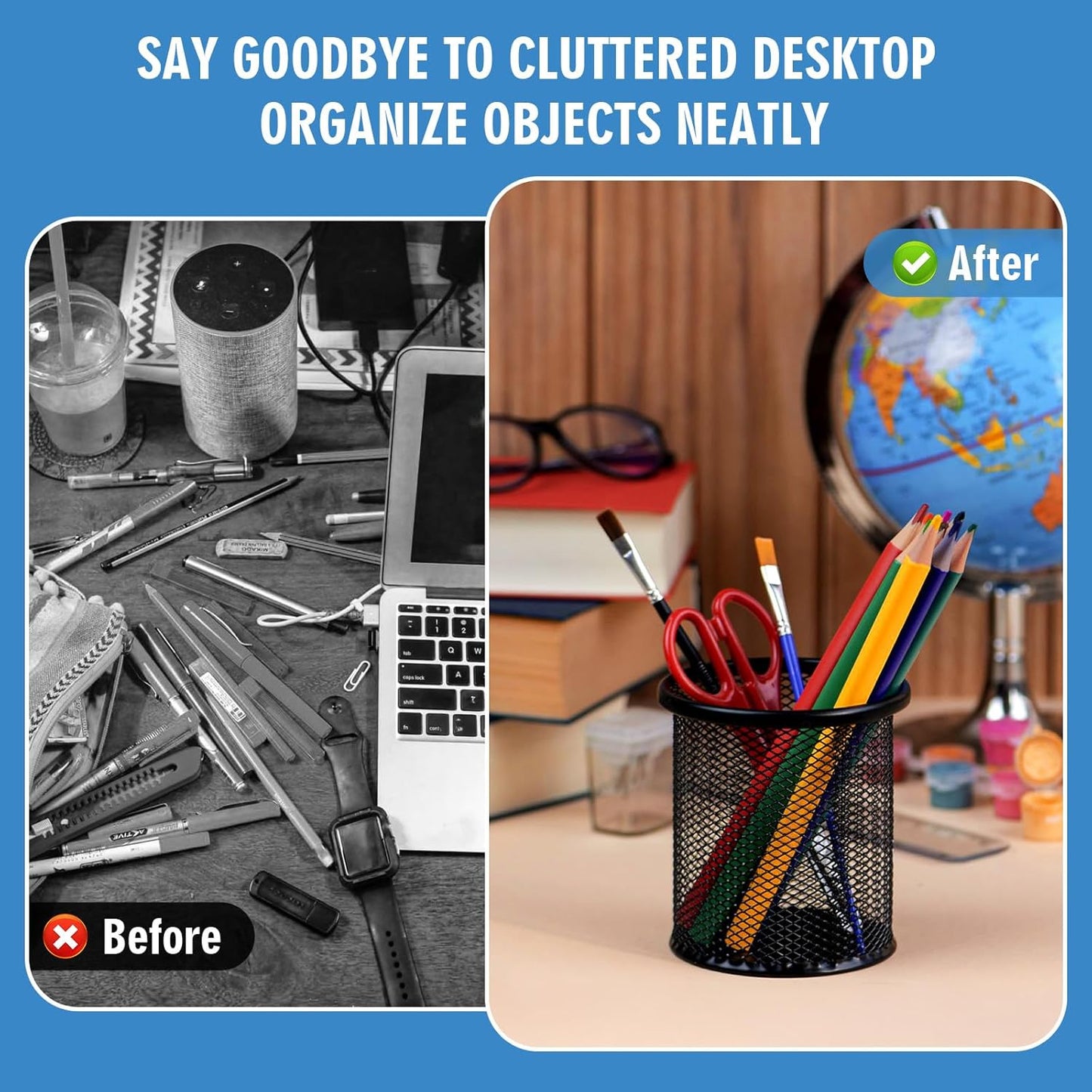 2 Pack Black Pencil Cup - Wire Mesh Pen Cup Holder for Desk, Office Pen Organizer With Sleek Design