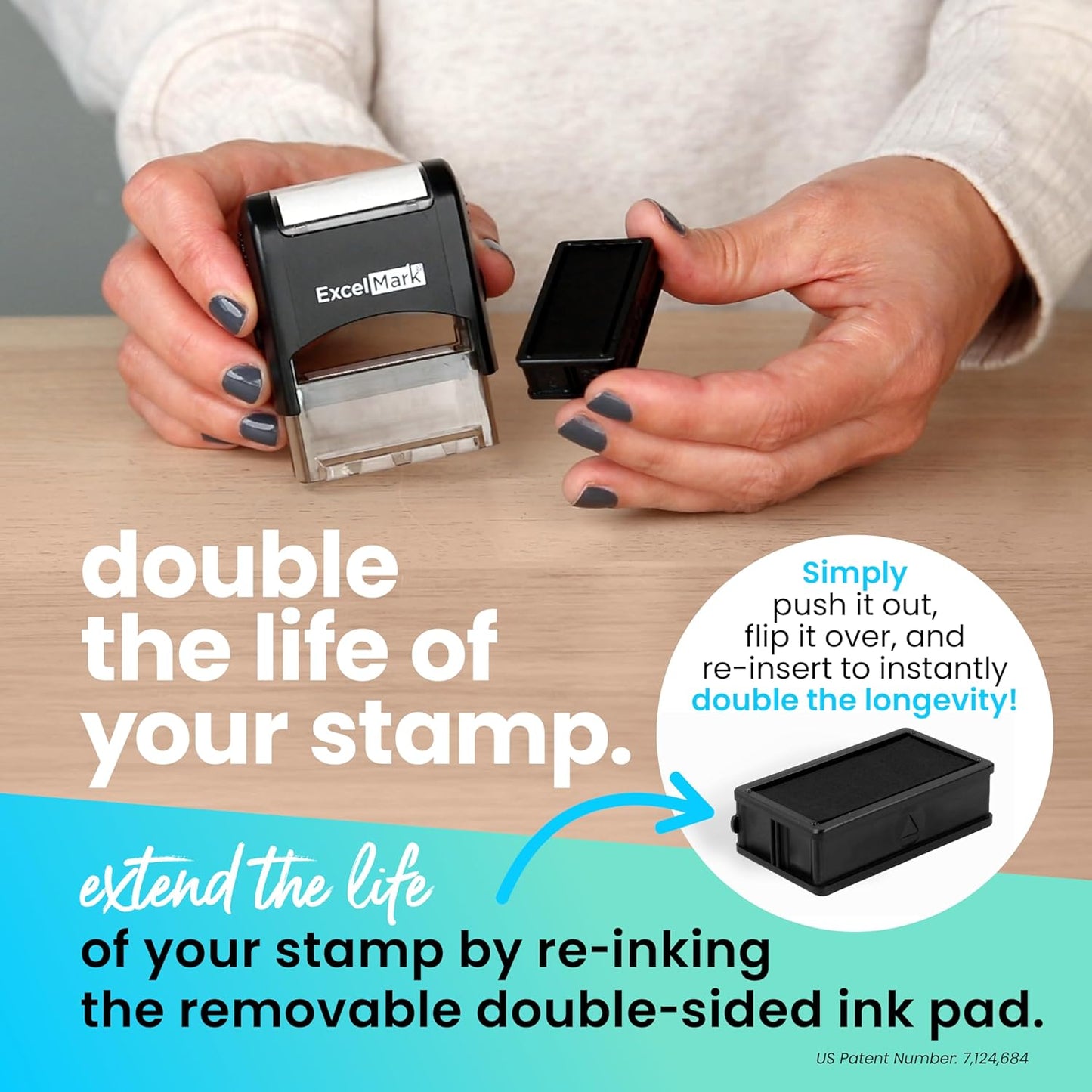 ExcelMark Custom Stamp – Clear & Crisp Impressions – Personalized Self-Inking Rubber Stamp – Use for Address Stamp and More (Small)