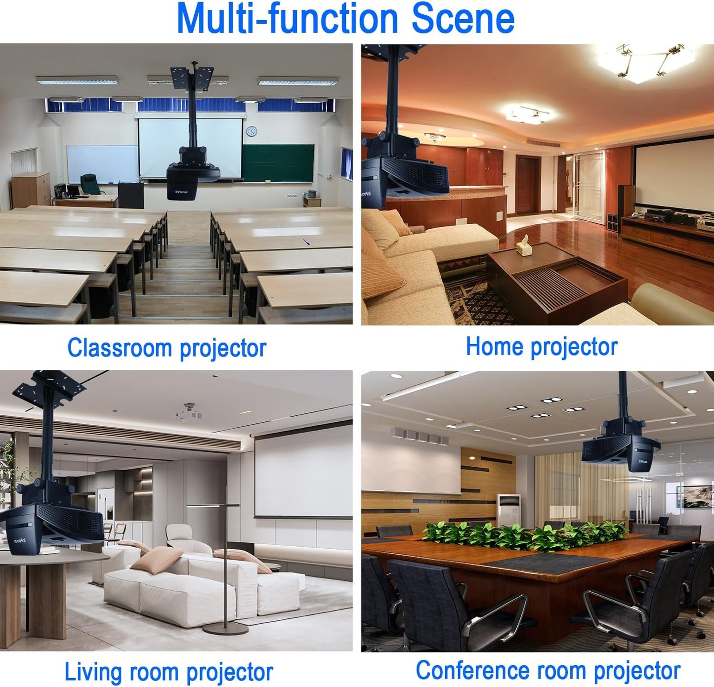 Universal Projector Wall Hanger for Meeting Rooms,Telescopic Arm Mount Projector Holder Black for Home Office Movie Theater Stage,Adjustable Height 50kg Load Capacity HT30-BLK