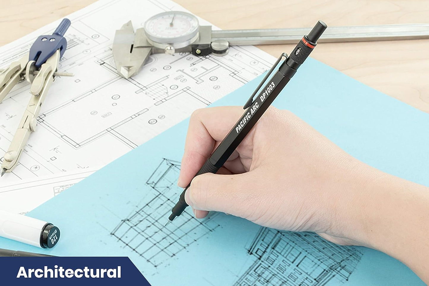 Pacific Arc Chromagraph Metal Mechanical Pencil .3 mm Black Barrel Mechanical Pencil with Built In Lead Pencil Grade Indicator, Lead Pencil Holder for Drafting, Sketching, and Drawing