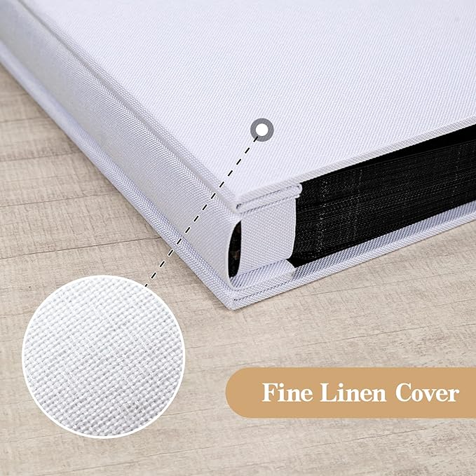 potricher Small Photo Album 4x6 100 Photos Linen Cover Picture Photo Book for Family Wedding Anniversary Baby Vacation (White,100 Pockets)