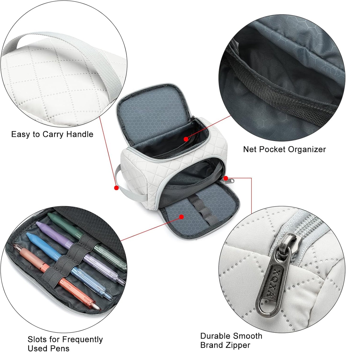 XQXA Extra Large Capacity Pencil Case Organizer, Multifunctional Pencil Pouch with Compartmens, Travel Pen Pouch Simple Stationery Pen Bag, Nylon Pencil Bag for Adults (Beige)