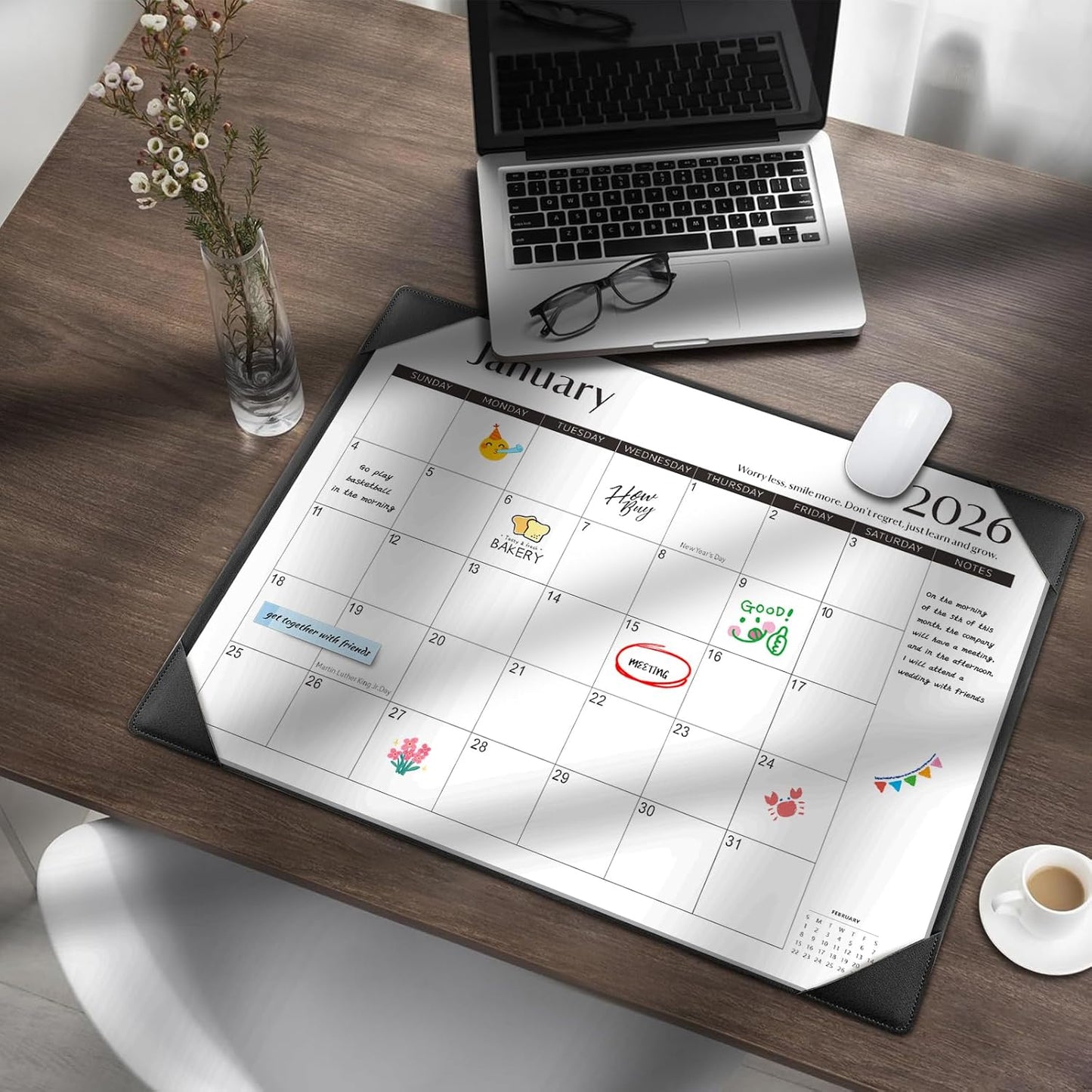 Gannyfer Large Desk Calendar 2025-2026 with Mat - 18 Month Table Calendar, 22" x 17" Desktop Pad Calendar for Planning and Organizing in Your Family, School or Office - Black