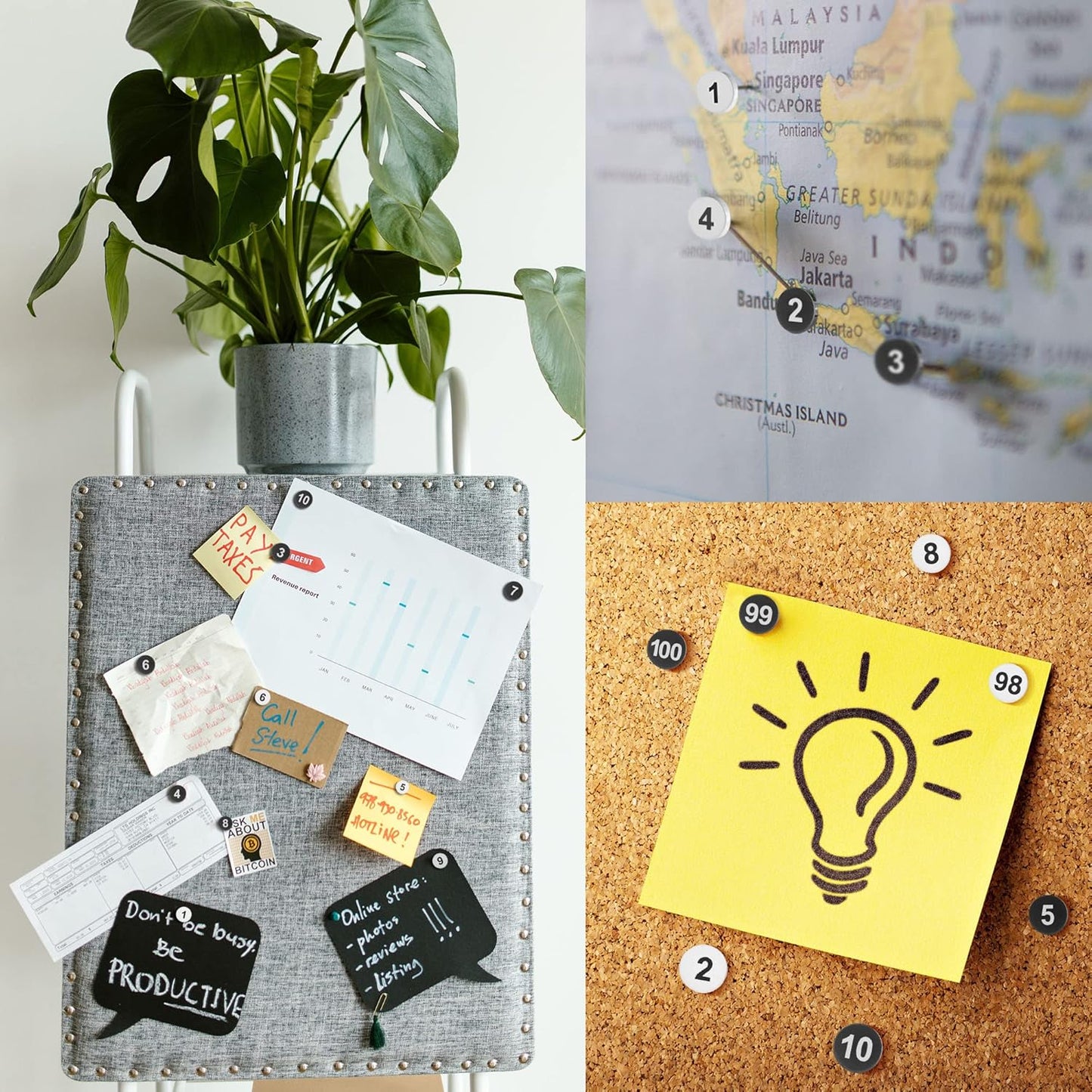 souG 200pcs Numbered Push Pin Tacks, 1-100 Sequential Number Tacks Push Pins, 11mm Diameter 16mm Length Thumbtacks for Maps, Presentations, Photo, Poster (Black and White)