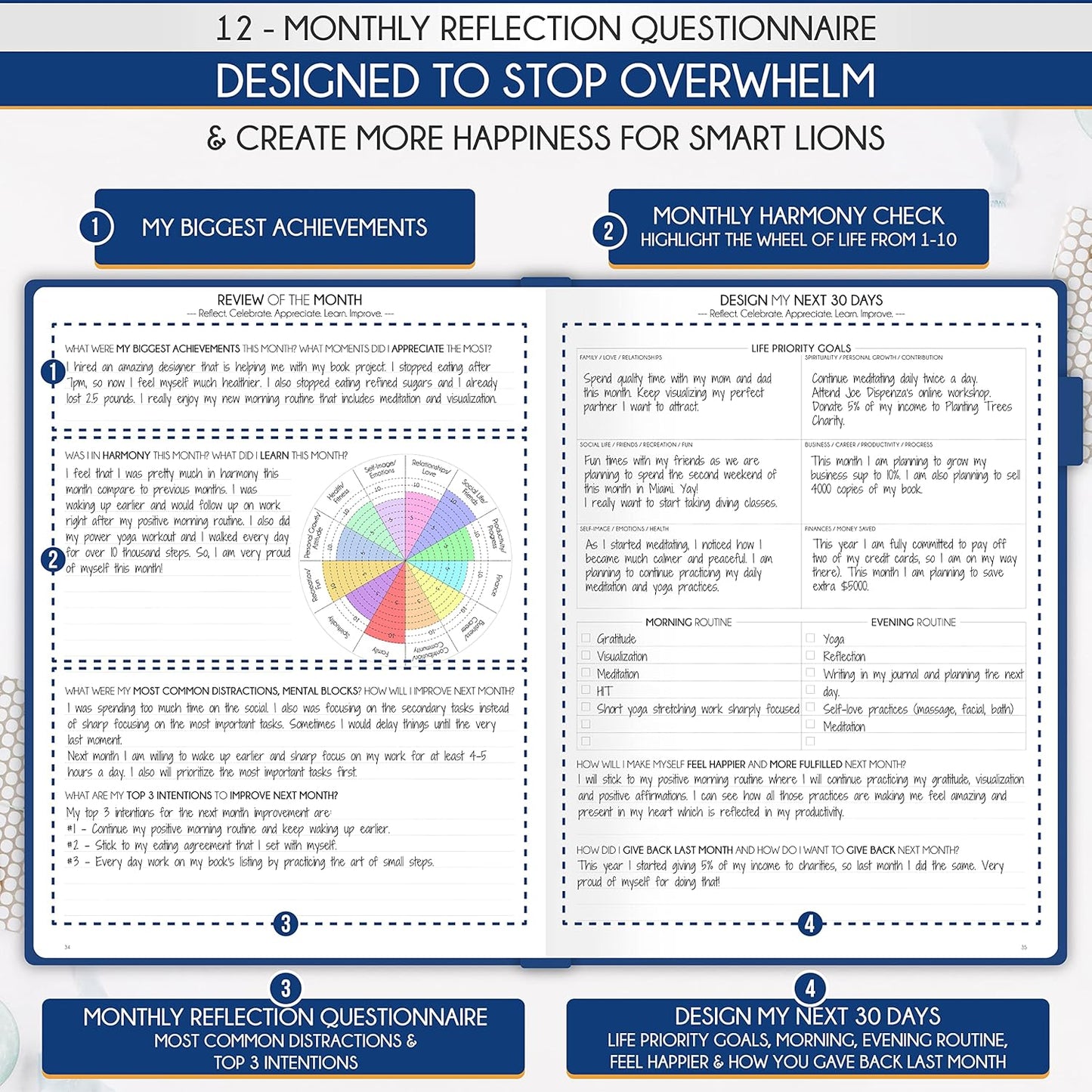 Life Planner - Undated Daily, Weekly & Monthly Planner with Budget Section | A 12 Month Journey to Increase Productivity & Happiness | Life Organizer & Gratitude Journal - Horizontal Format