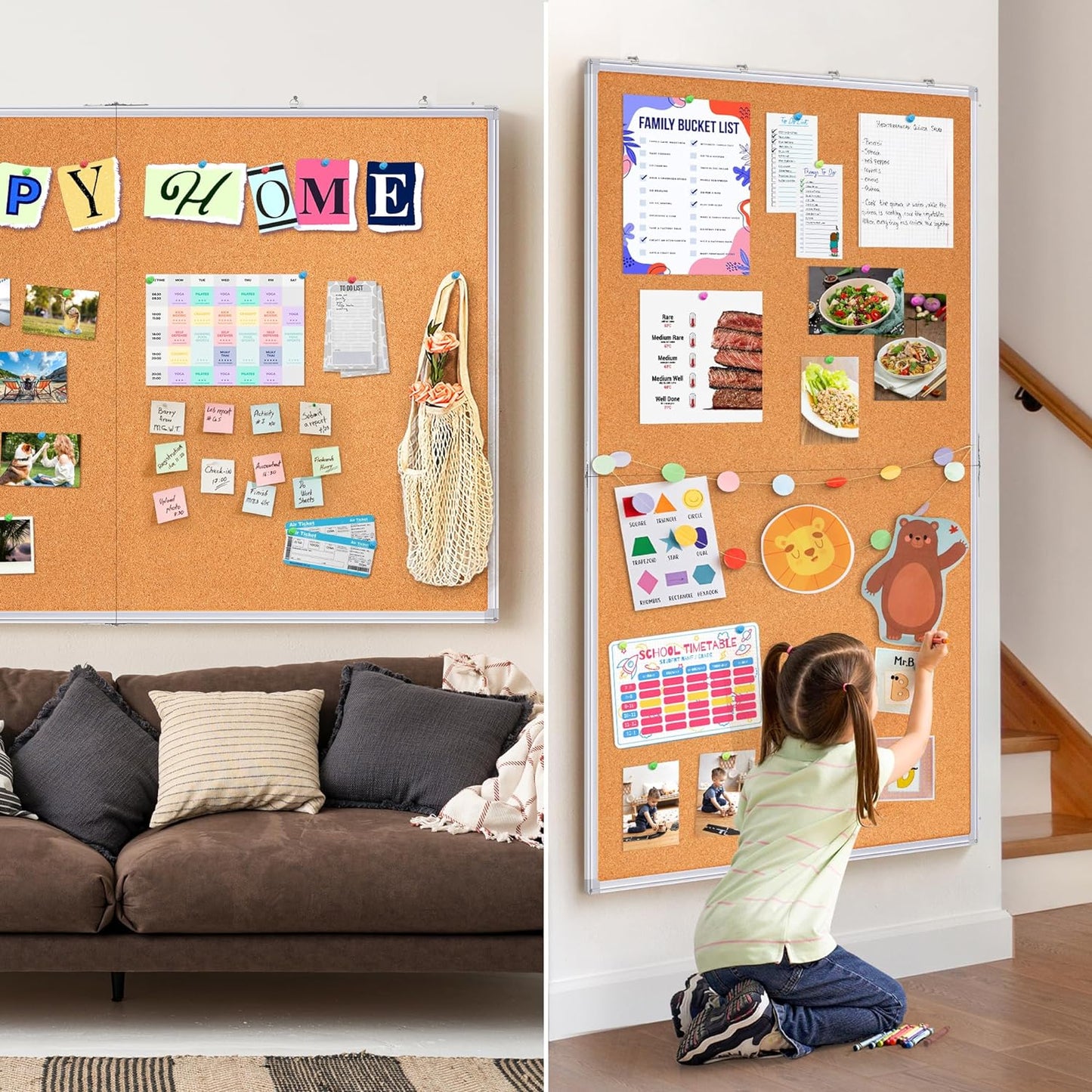 maxtek Large Cork Board 60 x 36 in, Bulletin Board for Walls, 5'x 3' Extra Aluminum Framed Corkboard, Foldable Wall Mounted Back to School Pin Memo Notice Cork Board for Office, Home Wall Display