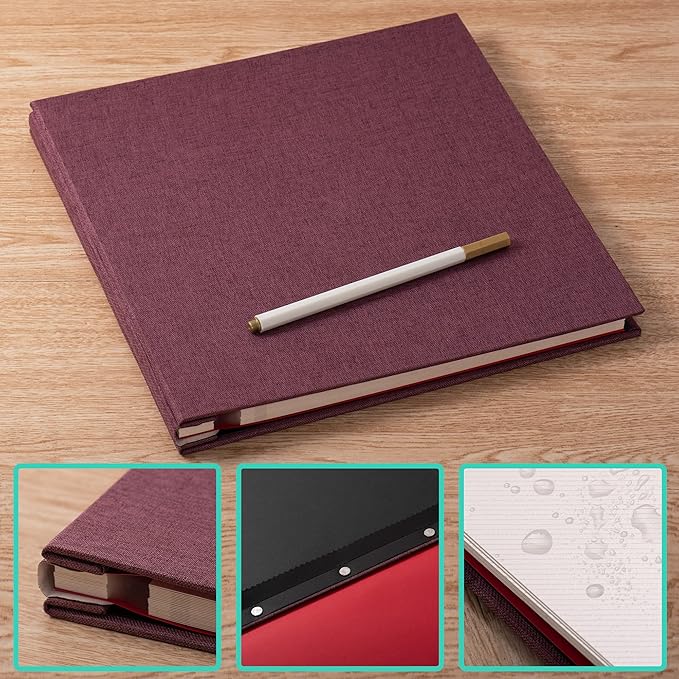 Photo Album Self Adhesive 3x5 4x6 5x7 6x8 8x10 8.5x11 11x10.6 Magnetic Scrapbook Album DIY Length 11x10.6 Inch 40 Pages Linen Cover DIY Photo Album with A Metallic Pen and and Plastic Board(Purple)