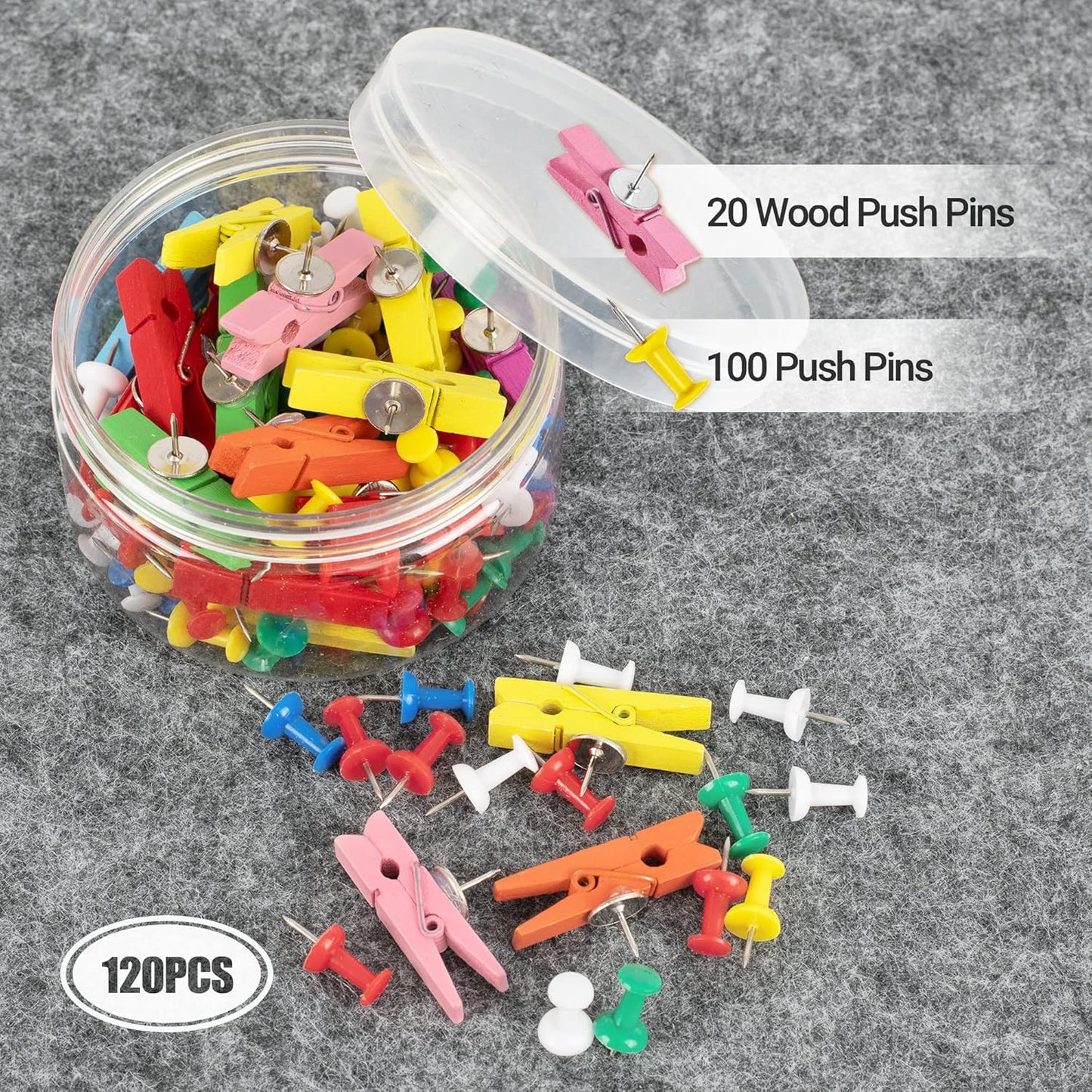 AKTOP Cork Bulletin Board 12x12, 1/2" Thick Felt Cork Board Tiles 9 Pack, Small Square Pin Board for Wall, Self Adhesive Corkboards with 120 Push Pin Wood Clips for School, Home & Office, Grey