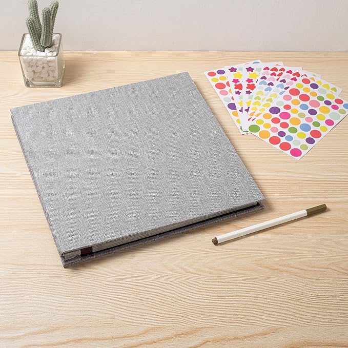 Large Photo Album Self Adhesive for 4x6 8x10 Magnetic Scrapbook Album DIY 60 Black Sticky Pages Linen Cover Photo Album(Grey)