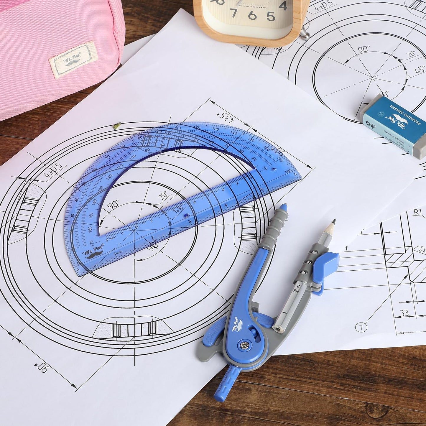 Mr. Pen- Compass and Protractor Set, Midnight Blue, Compass Geometry Tool, Protractor and Compass Set, Compass Drawing Tool, Drawing Compass, Geometry Compass, Math Compass for Geometry