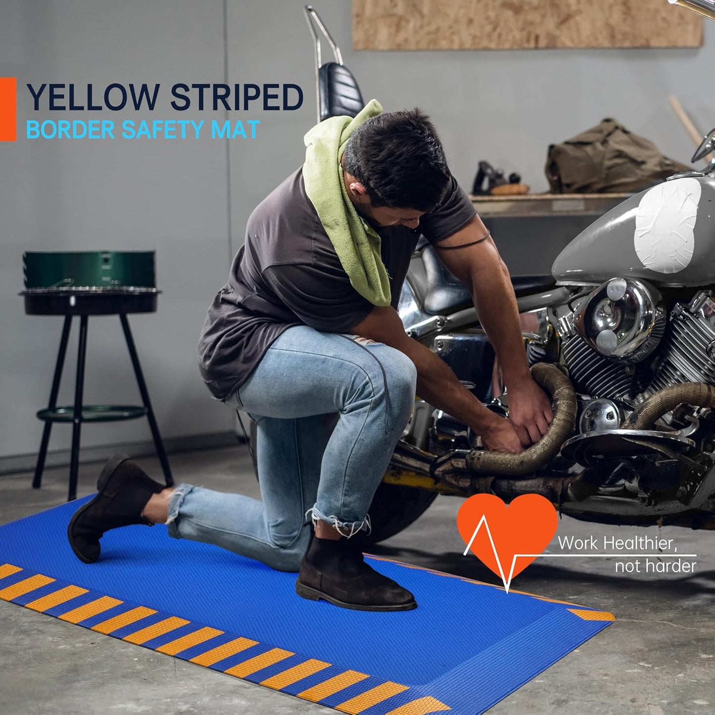 FEATOL Anti Fatigue Mat Industrial, Ergonomic Standing Floor Mat for Work for Stand, Blue with Yellow Border Safety 20" x 39"-Support for Leg & Back Pain