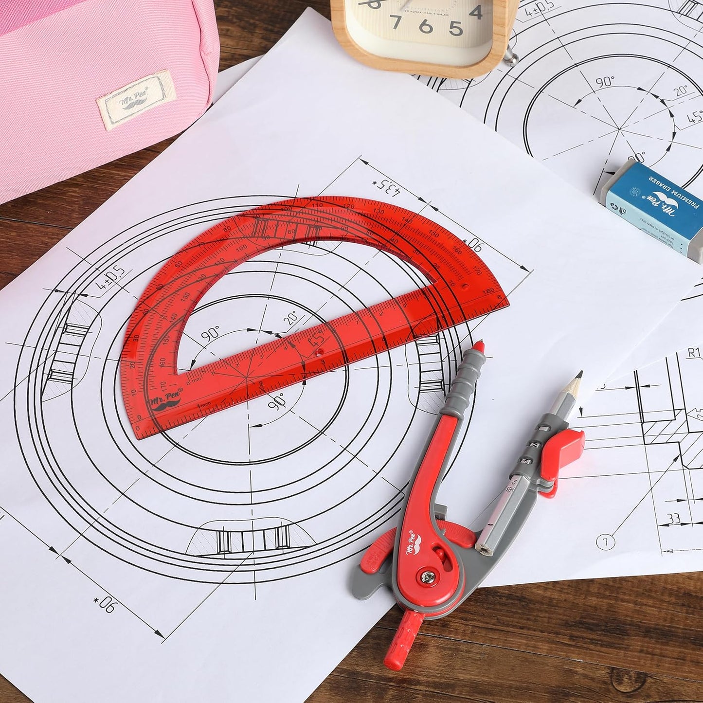 Mr. Pen- Compass and Protractor Set, Candy Apple Red, Compass Geometry Tool, Protractor and Compass Set, Compass Drawing Tool, Drawing Compass, Geometry Compass, Math Compass for Geometry