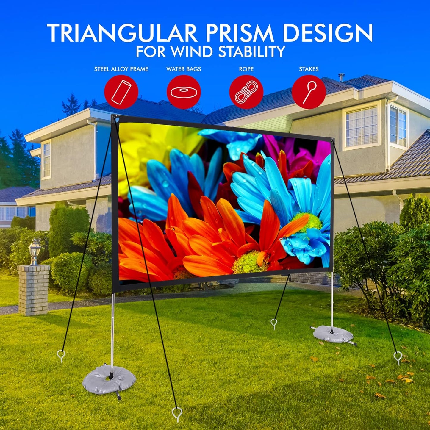Pyle Projector Screen with Stand - 120'' 16:9 HD 4K Portable Lightweight Freestanding Foldable Indoor Outdoor Movie Projection Display with Frame for Home Theater