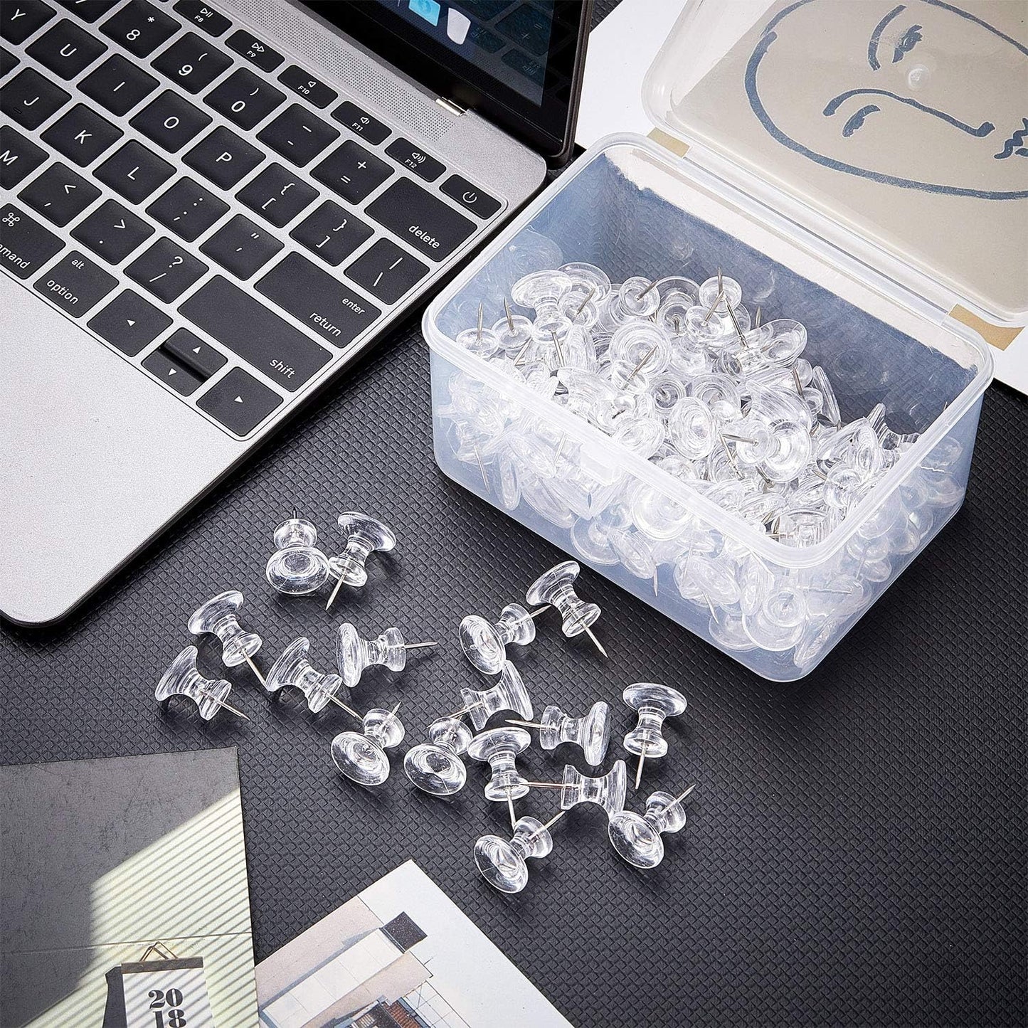 Outus 100 Pcs Giant Push Pins Large Thumb Tacks Plastic Heads 1 Inch Jumbo Push Pins for Cork Board Map Posters Office School(Clear)