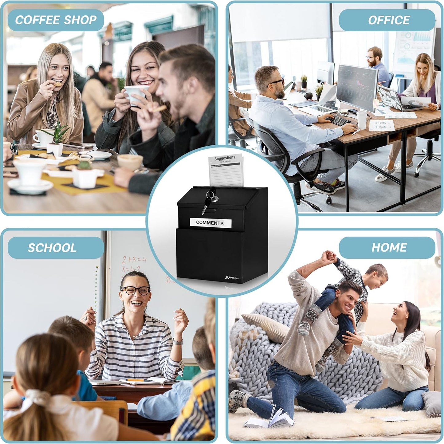 Adir Corp. Steel Suggestion/Key Drop Box (Black)