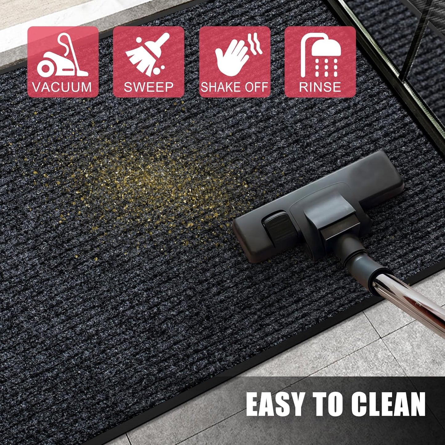 Kuyal Front Door Mat, 3'x6' Indoor Outdoor Entrance Mat, Commercial Floor Mats Inside Outside Entrance, Heavy Duty Durable Welcome, Rubber Backing Non Slip Outdoor Mats for Entryway,Black