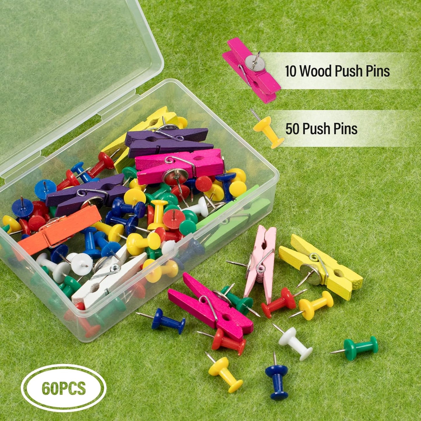 AKTOP Cork Bulletin Board 12x12, 1/2" Thick Felt Cork Board Tiles 6 Pack, Small Square Pin Board for Wall, Self Adhesive Corkboards with 60 Push Pin Wood Clips for School, Home & Office, Green