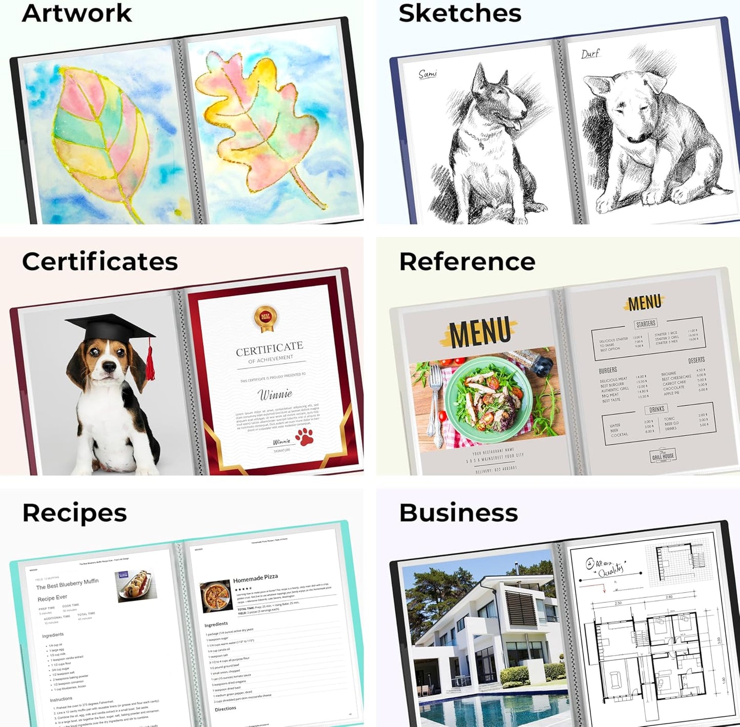 Dunwell Presentation Binder 12-Pocket, Displays 24 Pages, 8.5x11 Portfolio Binder with Plastic Sleeves, Storage and Organizer for Documents, Certificates, Projects, Photos (3 Pack, Aqua)