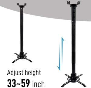 Projector Mount, 42.5 inch to 59 inch Adjustable Height ,Universal Full Motion Ceiling Bracket 22lb Max Weight and Extendable Arms Tilt Rotating Swivel Mount for Home and Office Projector Black