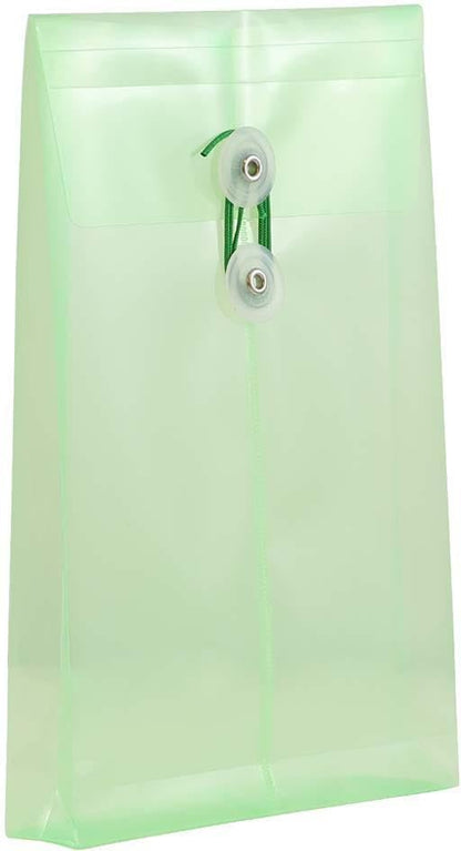 JAM PAPER Plastic Envelopes with Button & String Tie Closure - 6 1/4 x 9 1/4 - Green - 3/Pack